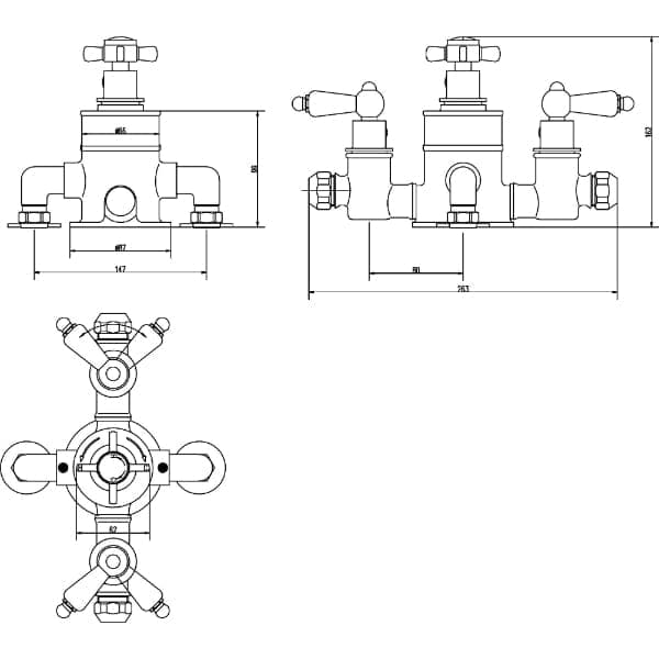 Nuie Exposed Shower Valves Nuie Edwardian Triple Handle 2 Outlet Exposed Shower Valve - Chrome