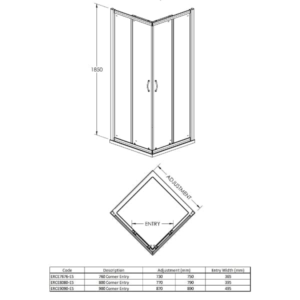Nuie Corner Entry Shower Enclosure,Shower Enclosure,Nuie Nuie Ella Corner Entry Shower Enclosure With Handle - Chrome