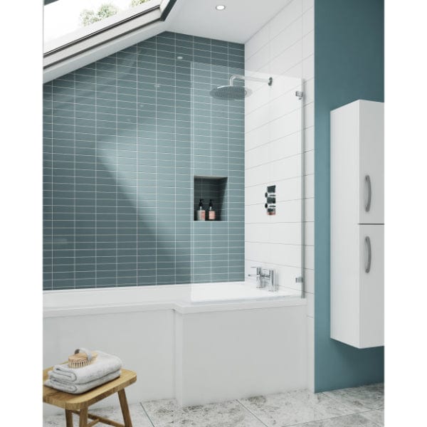 Nuie Bath Screens,Nuie,Bath Accessories Nuie Ella Hinged Shower Bath Screen - 1435mm x 780mm - Satin Chrome