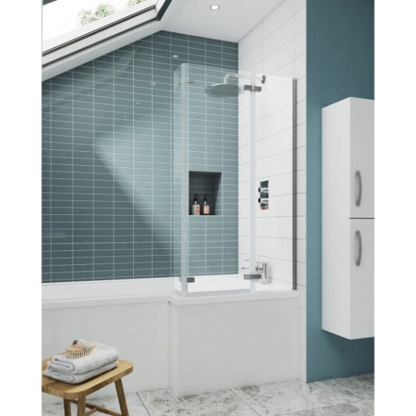 Nuie Bath Screens,Nuie,Bath Accessories Nuie Ella Hinged Shower Bath Screen With End Panel - 1400mm x 810mm - Satin Chrome