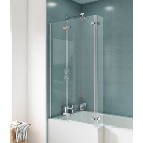 Nuie Bath Screens,Nuie,Bath Accessories Nuie Ella Hinged Shower Bath Screen With End Panel - 1400mm x 810mm - Satin Chrome