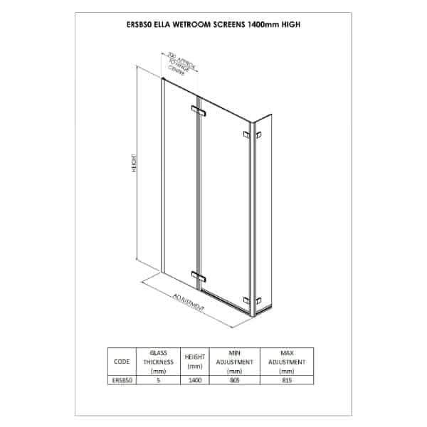 Nuie Bath Screens,Nuie,Bath Accessories Nuie Ella Hinged Shower Bath Screen With End Panel - 1400mm x 810mm - Satin Chrome