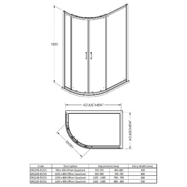 Nuie Offset Quadrant Shower Enclosure,Enclosure,Nuie Nuie Ella Offset Quadrant Shower Enclosure With Handle - Chrome