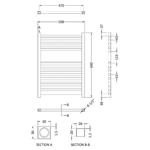 Nuie Electric Designer Heated Towel Rails,Modern Designer Heated Towel Rails Nuie Eton Electric Heated Towel Rail - 690mm x 500mm