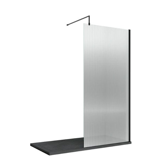 Nuie Wet Room Glass & Screens 800mm / Matt Black Nuie Fluted Wetroom Screen And Support Bar