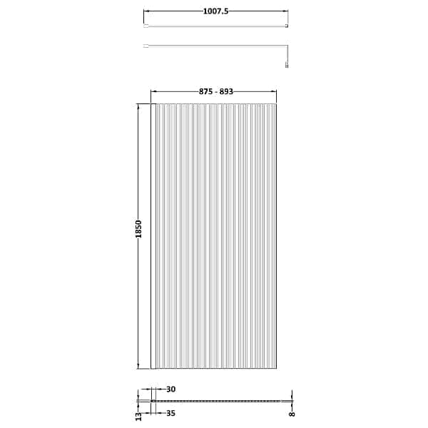 Nuie Wet Room Glass & Screens Nuie Fluted Wetroom Screen And Support Bar