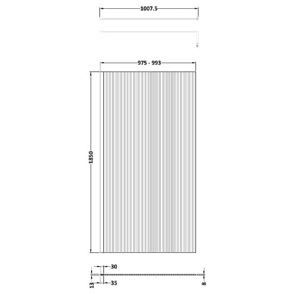 Nuie Wet Room Glass & Screens Nuie Fluted Wetroom Screen And Support Bar