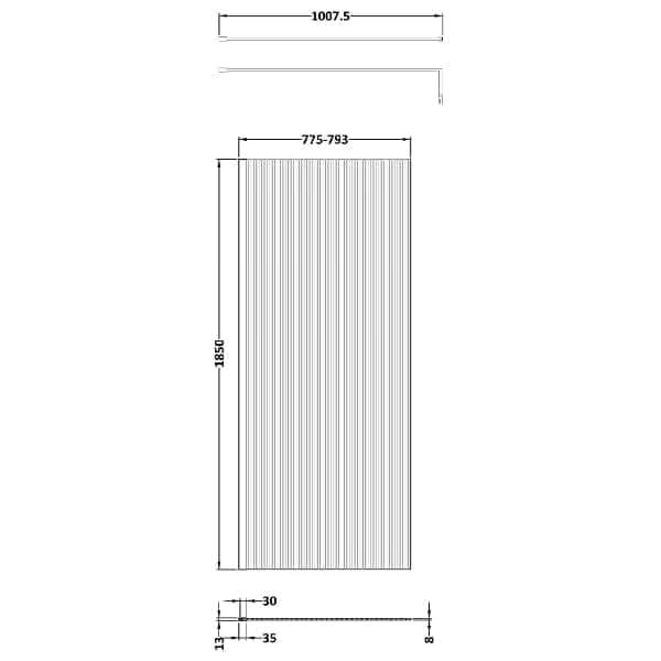 Nuie Wet Room Glass & Screens Nuie Fluted Wetroom Screen And Support Bar