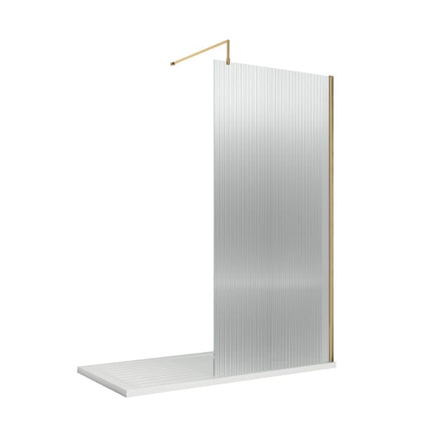 Nuie Wet Room Glass & Screens 800mm / Brushed Brass Nuie Fluted Wetroom Screen And Support Bar