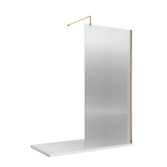 Nuie Wet Room Glass & Screens 800mm / Brushed Brass Nuie Fluted Wetroom Screen And Support Bar