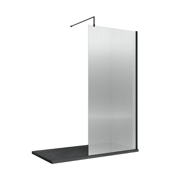 Nuie Wet Room Glass & Screens 900mm / Matt Black Nuie Fluted Wetroom Screen And Support Bar