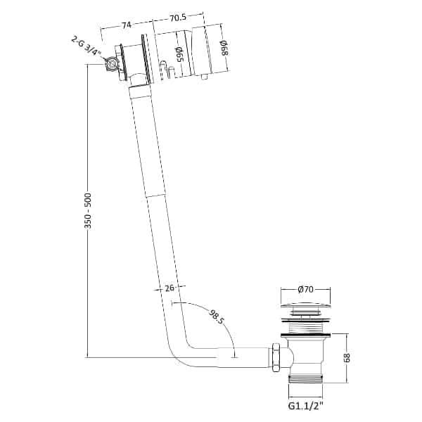 Nuie Overflow Bath Fillers,Overflow Filler Wastes Nuie Freeflow Bath Filler And Waste with Single Lever - Chrome