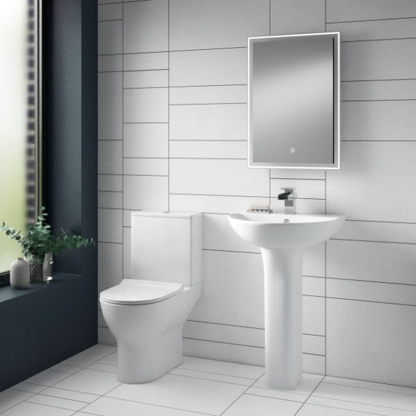 Nuie Comfort Height Toilets,Close Coupled Toilets,Modern Close Coupled Toilets,Rimless Close Coupled Toilets Nuie Freya Rimless Open Back Close Coupled Toilet With Push Button Cistern And Soft Close Seat - White
