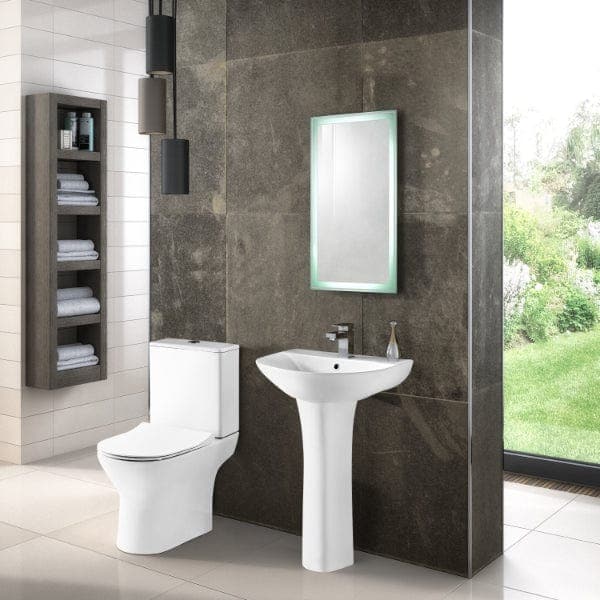 Nuie Comfort Height Toilets,Close Coupled Toilets,Modern Close Coupled Toilets,Rimless Close Coupled Toilets Nuie Freya Rimless Open Back Close Coupled Toilet With Push Button Cistern And Soft Close Seat - White