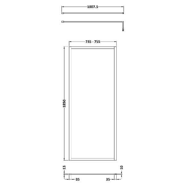 Nuie Wet Room Glass & Screens Nuie Full Outer Framed Wetroom Screen with Support Bar