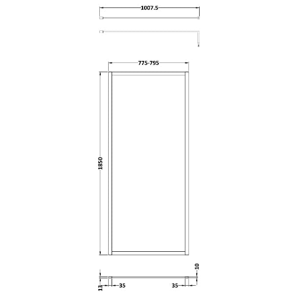 Nuie Wet Room Glass & Screens Nuie Full Outer Framed Wetroom Screen with Support Bar