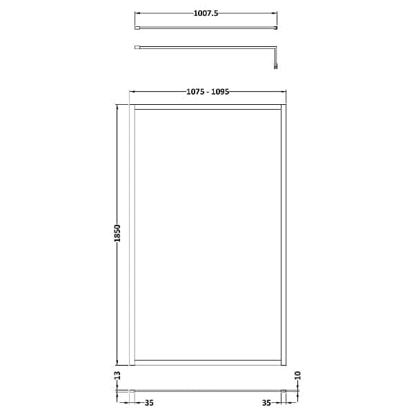 Nuie Wet Room Glass & Screens Nuie Full Outer Framed Wetroom Screen with Support Bar