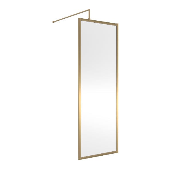 Nuie Wet Room Glass & Screens 700mm / Brushed Brass Nuie Full Outer Framed Wetroom Screen with Support Bar