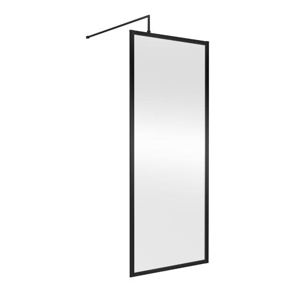 Nuie Wet Room Glass & Screens 760mm / Matt Black Nuie Full Outer Framed Wetroom Screen with Support Bar