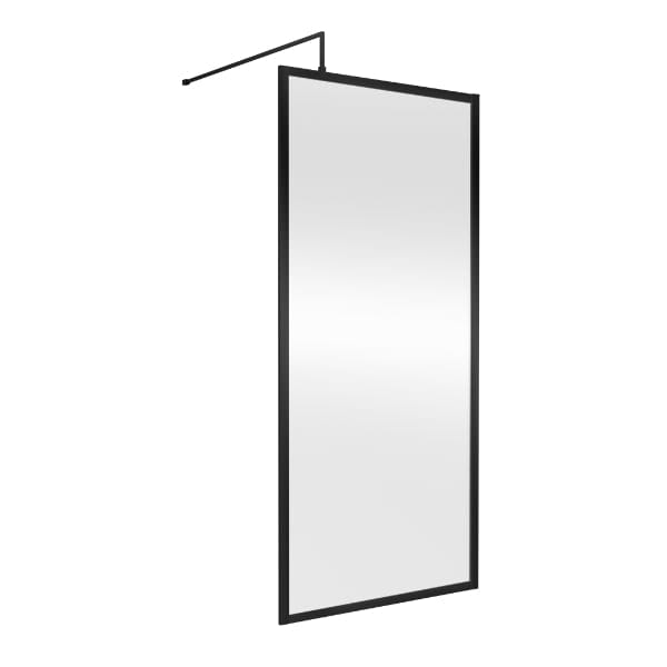 Nuie Wet Room Glass & Screens 900mm / Matt Black Nuie Full Outer Framed Wetroom Screen with Support Bar