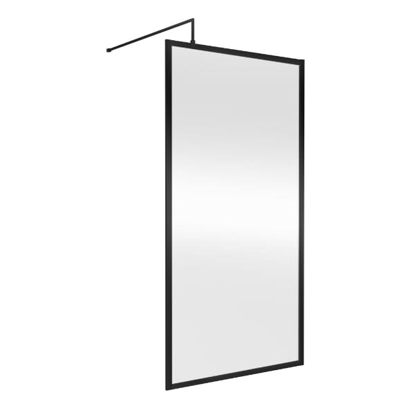 Nuie Wet Room Glass & Screens 1000mm / Matt Black Nuie Full Outer Framed Wetroom Screen with Support Bar