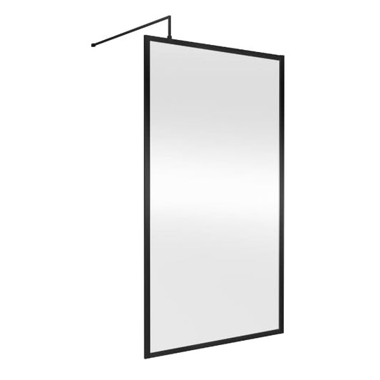 Nuie Wet Room Glass & Screens 1100mm / Matt Black Nuie Full Outer Framed Wetroom Screen with Support Bar