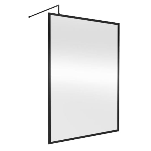 Nuie Wet Room Glass & Screens 1400mm / Matt Black Nuie Full Outer Framed Wetroom Screen with Support Bar