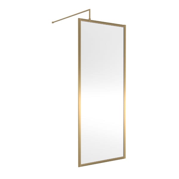 Nuie Wet Room Glass & Screens 760mm / Brushed Brass Nuie Full Outer Framed Wetroom Screen with Support Bar