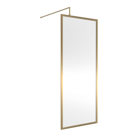 Nuie Wet Room Glass & Screens 800mm / Brushed Brass Nuie Full Outer Framed Wetroom Screen with Support Bar
