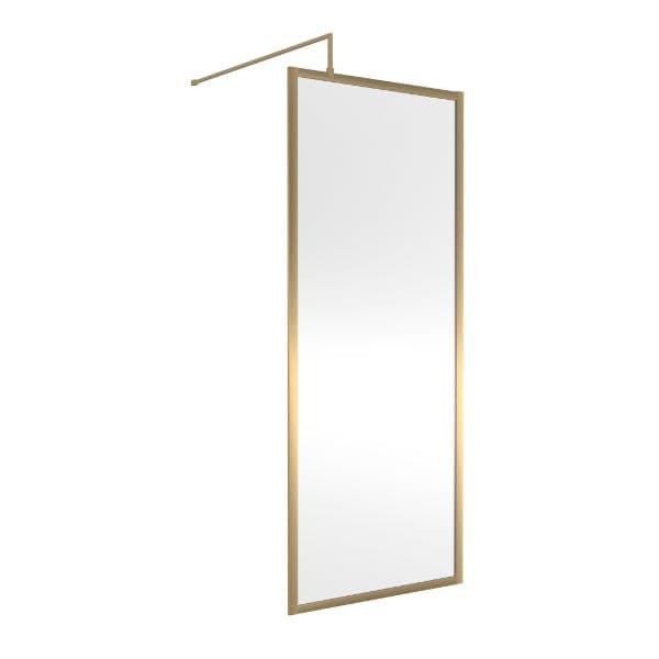 Nuie Wet Room Glass & Screens 800mm / Brushed Brass Nuie Full Outer Framed Wetroom Screen with Support Bar