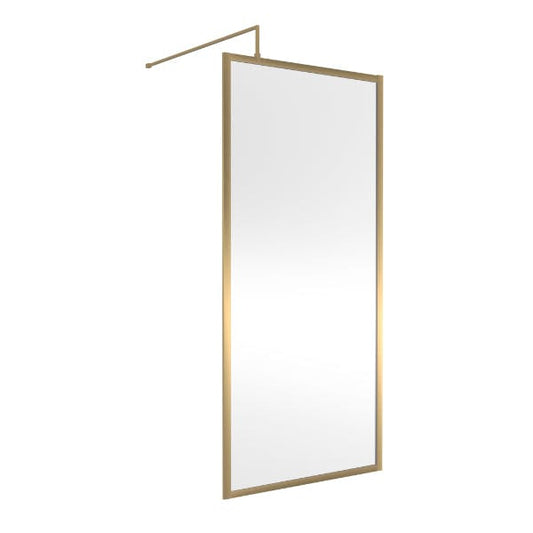 Nuie Wet Room Glass & Screens 900mm / Brushed Brass Nuie Full Outer Framed Wetroom Screen with Support Bar