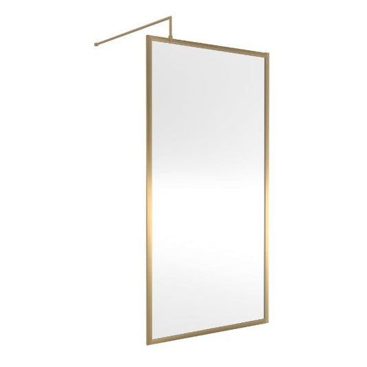 Nuie Wet Room Glass & Screens 1000mm / Brushed Brass Nuie Full Outer Framed Wetroom Screen with Support Bar
