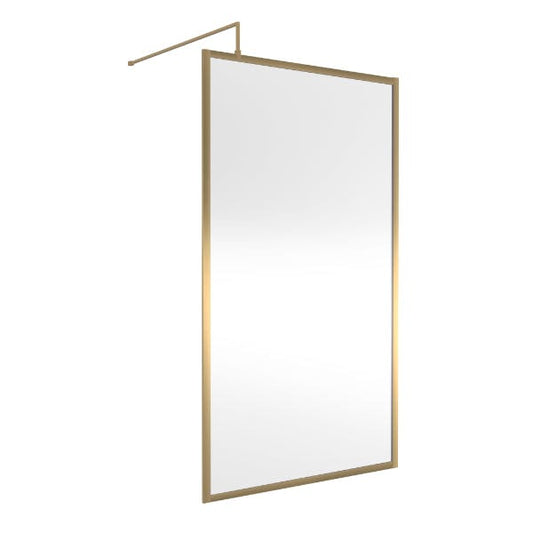 Nuie Wet Room Glass & Screens 1100mm / Brushed Brass Nuie Full Outer Framed Wetroom Screen with Support Bar