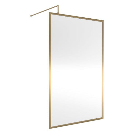 Nuie Wet Room Glass & Screens 1200mm / Brushed Brass Nuie Full Outer Framed Wetroom Screen with Support Bar