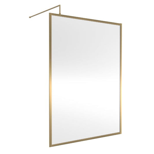 Nuie Wet Room Glass & Screens 1400mm / Brushed Brass Nuie Full Outer Framed Wetroom Screen with Support Bar