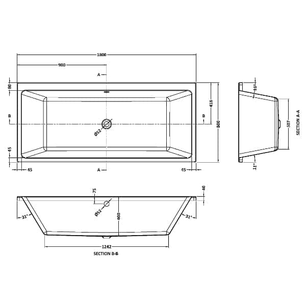 Nuie Double Ended Baths,Nuie,Standard Baths Nuie Linton Thin Edge Double Ended Bath - White