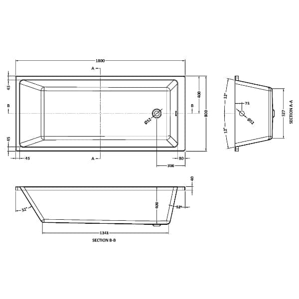 Nuie Single Ended Baths,Nuie,Standard Baths Nuie Linton Thin Edge Single Ended Bath - White