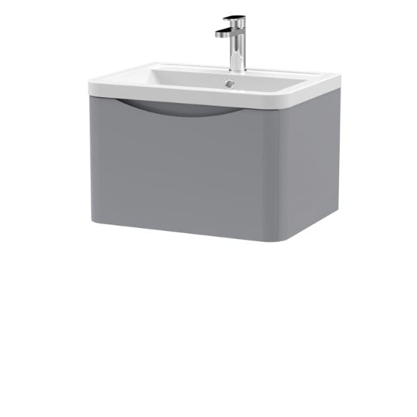 Nuie Wall Hung Vanity Units,Modern Vanity Units,Basins With Wall Hung Vanity Units,Nuie Satin Grey Nuie Lunar 1 Drawer Wall Hung Vanity Unit With Ceramic Basin 600mm Wide