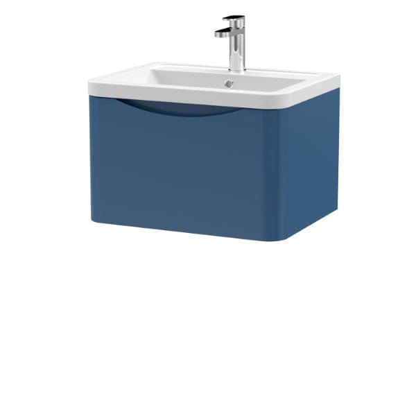 Nuie Wall Hung Vanity Units,Modern Vanity Units,Basins With Wall Hung Vanity Units,Nuie Satin Blue Nuie Lunar 1 Drawer Wall Hung Vanity Unit With Ceramic Basin 600mm Wide