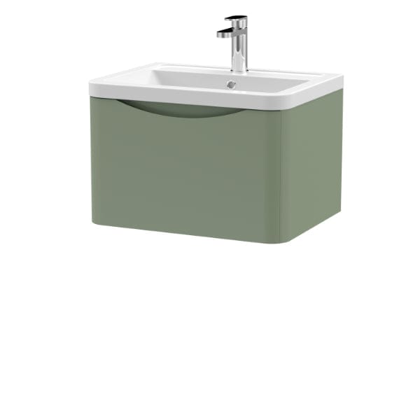 Nuie Wall Hung Vanity Units,Modern Vanity Units,Basins With Wall Hung Vanity Units,Nuie Satin Green Nuie Lunar 1 Drawer Wall Hung Vanity Unit With Ceramic Basin 600mm Wide