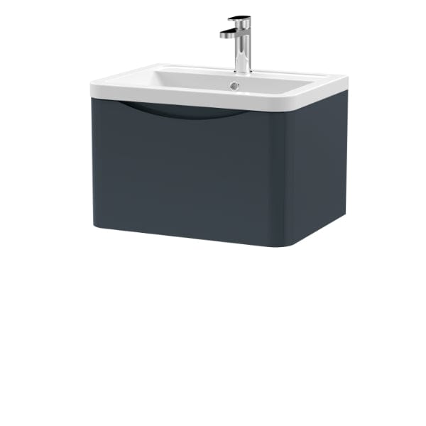 Nuie Wall Hung Vanity Units,Modern Vanity Units,Basins With Wall Hung Vanity Units,Nuie Satin Anthracite Nuie Lunar 1 Drawer Wall Hung Vanity Unit With Ceramic Basin 600mm Wide