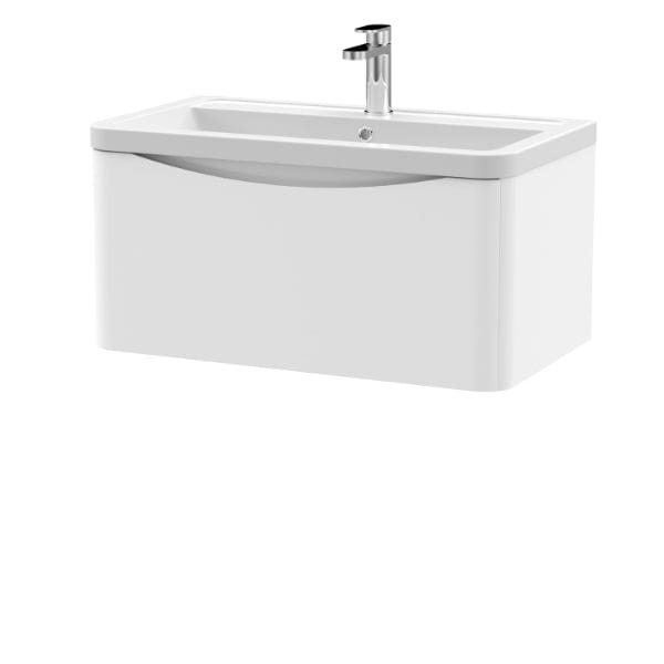 Nuie Wall Hung Vanity Units,Modern Vanity Units,Basins With Wall Hung Vanity Units, Nuie Satin White Nuie Lunar 1 Drawer Wall Hung Vanity Unit With Ceramic Basin 800mm Wide