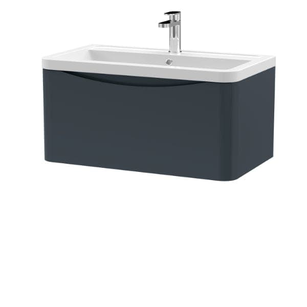 Nuie Wall Hung Vanity Units,Modern Vanity Units,Basins With Wall Hung Vanity Units,Nuie Satin Anthracite Nuie Lunar 1 Drawer Wall Hung Vanity Unit With Ceramic Basin 800mm Wide