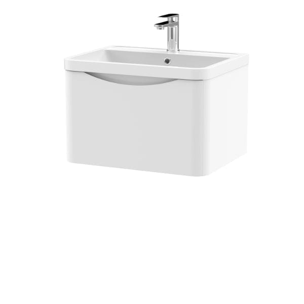 Nuie Wall Hung Vanity Units,Modern Vanity Units,Basins With Wall Hung Vanity Units,Nuie Satin White Nuie Lunar 1 Drawer Wall Hung Vanity Unit With Polymarble Basin 600mm Wide