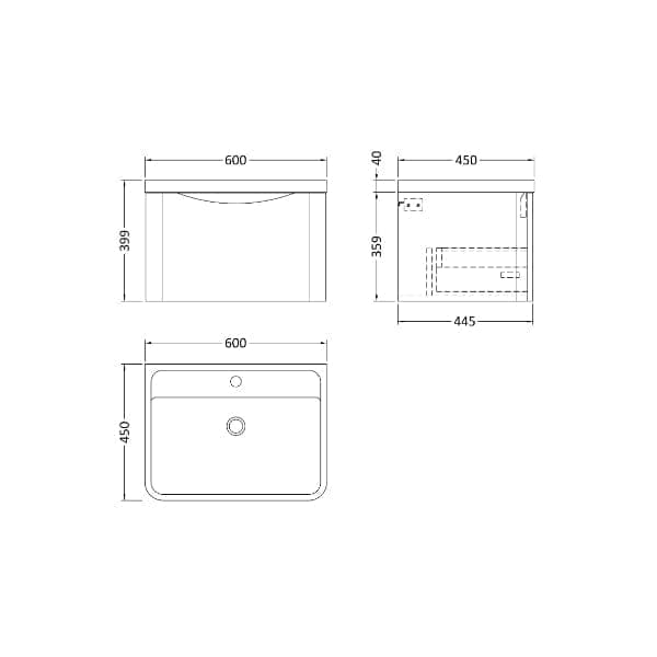 Nuie Wall Hung Vanity Units,Modern Vanity Units,Basins With Wall Hung Vanity Units,Nuie Nuie Lunar 1 Drawer Wall Hung Vanity Unit With Polymarble Basin 600mm Wide