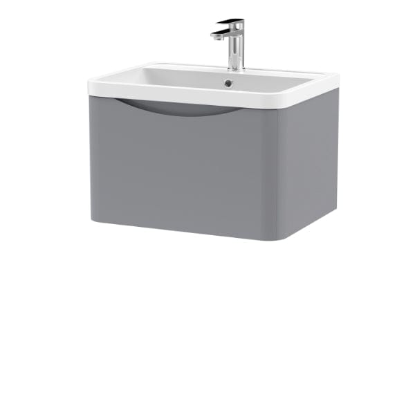 Nuie Wall Hung Vanity Units,Modern Vanity Units,Basins With Wall Hung Vanity Units,Nuie Satin Grey Nuie Lunar 1 Drawer Wall Hung Vanity Unit With Polymarble Basin 600mm Wide