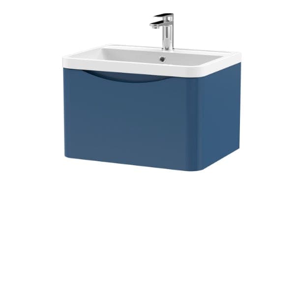 Nuie Wall Hung Vanity Units,Modern Vanity Units,Basins With Wall Hung Vanity Units,Nuie Satin Blue Nuie Lunar 1 Drawer Wall Hung Vanity Unit With Polymarble Basin 600mm Wide