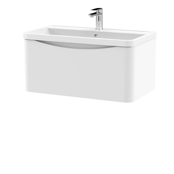 Nuie Wall Hung Vanity Units,Modern Vanity Units,Basins With Wall Hung Vanity Units,Nuie Satin White Nuie Lunar 1 Drawer Wall Hung Vanity Unit With Polymarble Basin 800mm Wide