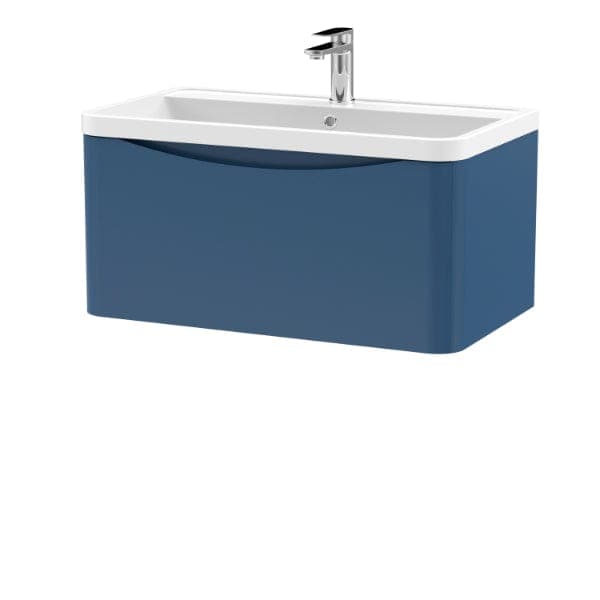 Nuie Wall Hung Vanity Units,Modern Vanity Units,Basins With Wall Hung Vanity Units,Nuie Satin Blue Nuie Lunar 1 Drawer Wall Hung Vanity Unit With Polymarble Basin 800mm Wide