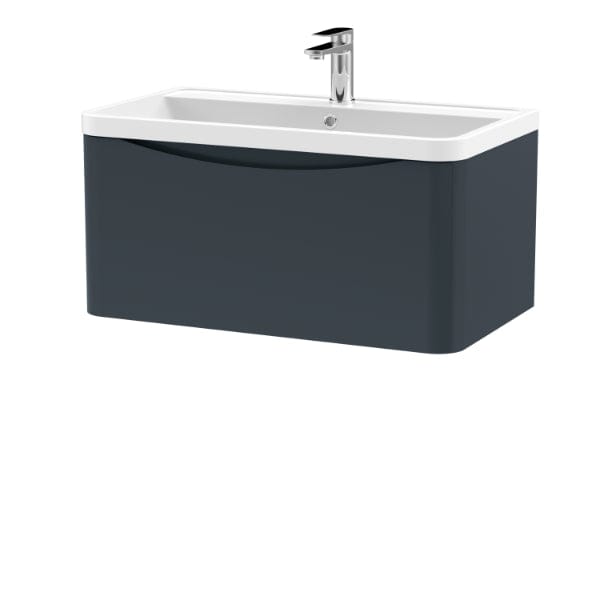 Nuie Wall Hung Vanity Units,Modern Vanity Units,Basins With Wall Hung Vanity Units,Nuie Satin Anthracite Nuie Lunar 1 Drawer Wall Hung Vanity Unit With Polymarble Basin 800mm Wide
